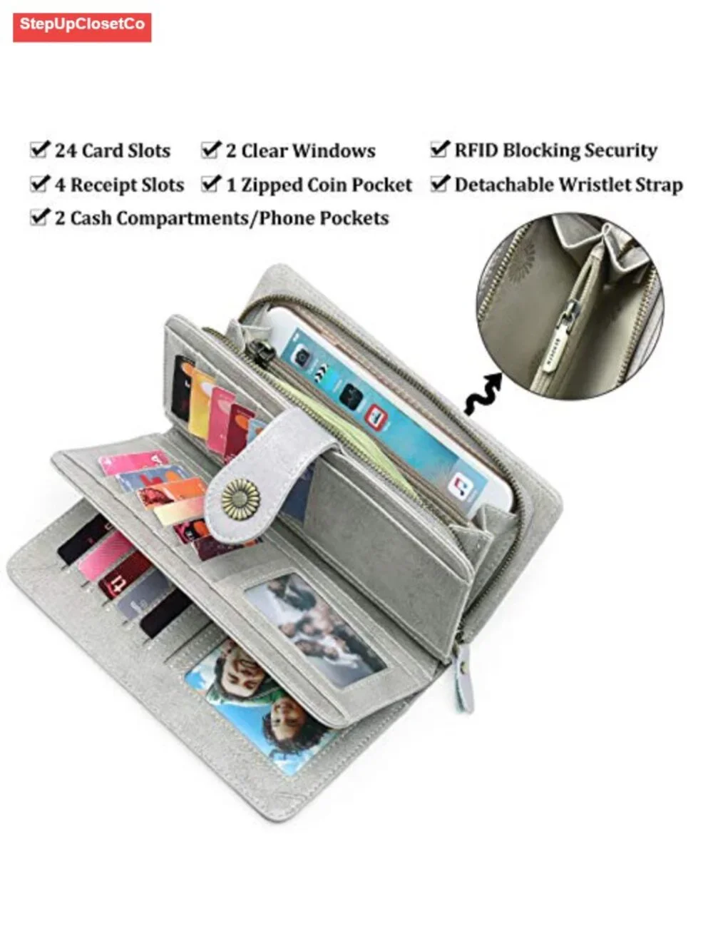 Genuine Leather RFID Blocking Trifold Wristlet Wallet for Women, Large Capacity